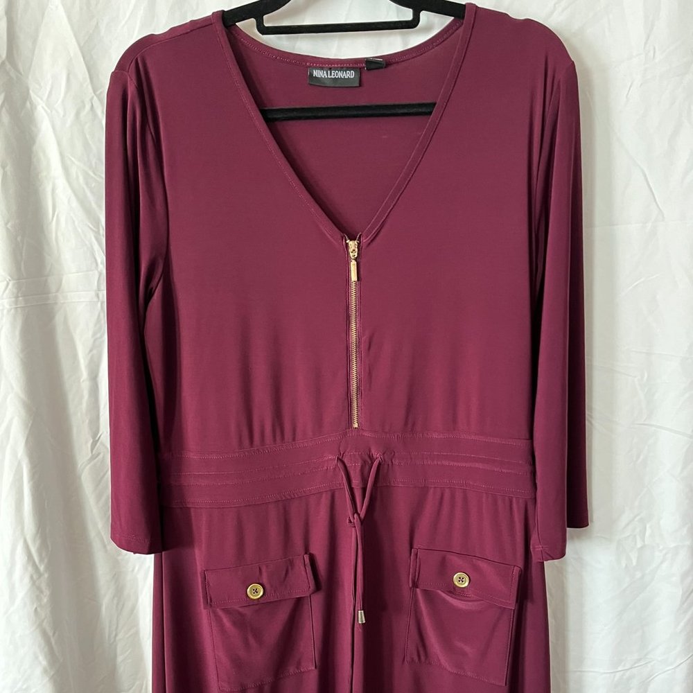 Nina Leonard Purple vneck 3/4 sleeve dress, XL